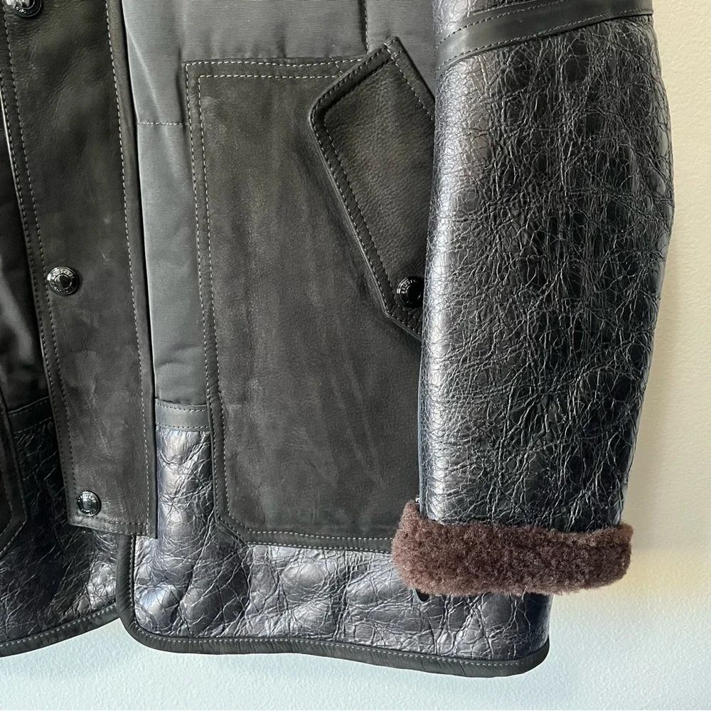 Belstaff NWT Men's Genuine Leather Goose Down Alpine Parka Black Brown Size XL